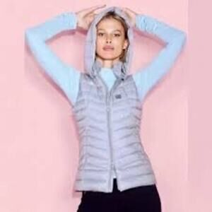 G/FORE Down Puffer Vest Jacket Removable Hood Pewter Gray Golf Womens M EUC